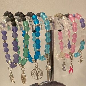 NEW Essential Oil - Glass & Lava bead bracelet with charms